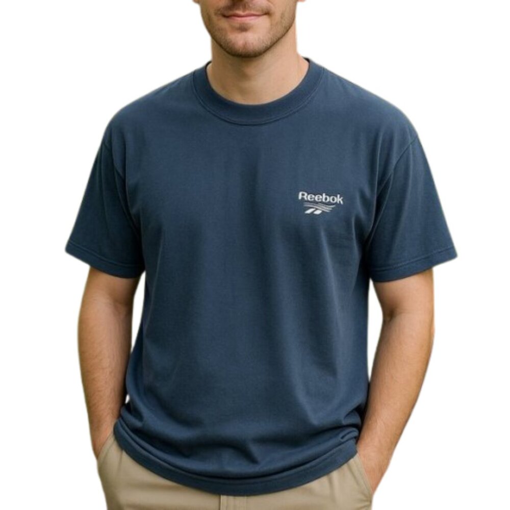 Reebok Embroidered Logo Tee Shirt Large Blue Casual